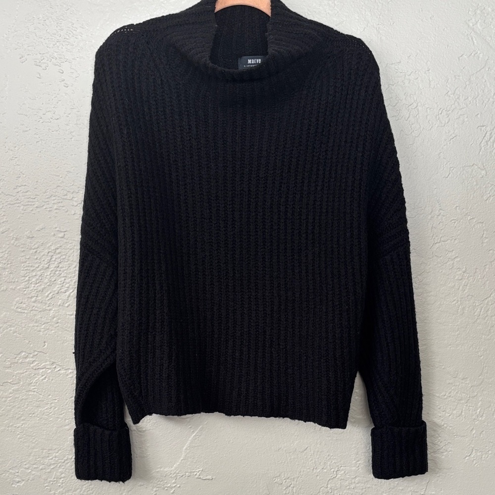 Maeve by Anthropologie Wool Blend  Black Cowl Neck Pullover Knit Sweater M